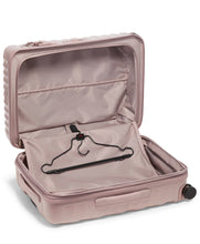 Load image into Gallery viewer, Interior view showing the hanger and garment bag. in the divided side of the front panel. 
