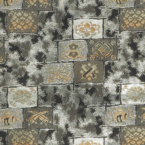 Close up to the Mosaic Kimono Case, featuring a mosaic design with light gray, and black with slight golden flower accents.