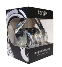 Load image into Gallery viewer, Angled front view of the tangle original chrome in its packaging. 
