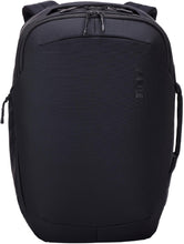 Load image into Gallery viewer, Front panel view of the black backpack. 

