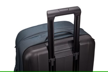 Load image into Gallery viewer, Close up to the expandable handle on the dark slate wheeled duffle.
