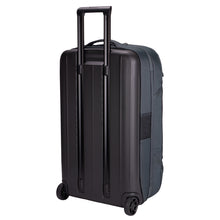 Load image into Gallery viewer, Angled back panel view of the Dark Slate wheeled duffle. 
