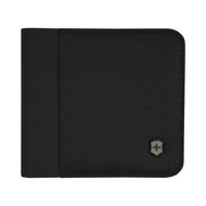 Front panel view of the Black bi-fold wallet. 