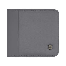 Load image into Gallery viewer, Front panel view of the Frost Grey bi-fold wallet. 
