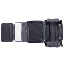 Load image into Gallery viewer, Interior view of the suitcase with the front panel&#39;s pocket unzipped and unfolded. 
