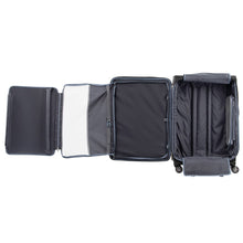 Load image into Gallery viewer, Interior view of the suitcase with the pocket in the front panel unzipped and unfolded. 
