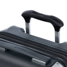 Load image into Gallery viewer, Close up to the top panel. It features a grab handle with the Travelpro logo engraved on it. 
