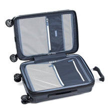 Load image into Gallery viewer, Interior view of the suitcase, featuring zipper-closing panel dividers with pockets on both sides 
