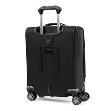 Load image into Gallery viewer, Angled back panel view of the suitcase with the telescopic partly extended. 
