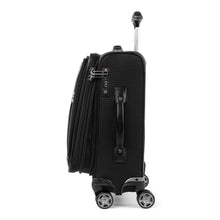 Load image into Gallery viewer, Side panel view of the suitcase. It features a grab handle and a TSA approved three-digit combination lock. 
