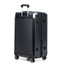 Load image into Gallery viewer, Angled back panel view of the suitcase with the telescopic handle partly extended. 
