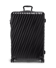 Load image into Gallery viewer, Front panel view of the suitcase with the telescopic handle partly extended.
