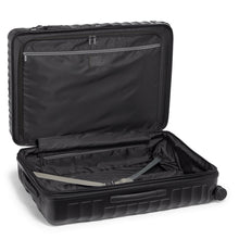 Load image into Gallery viewer, Interior view of the suitcase. The front panel side has a zipper-closing divider, and the back panel a set of adjustable straps to hold your contents. 

