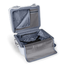 Load image into Gallery viewer, Interior view of the suitcase showing both zipper-closing panel dividers opened. 
