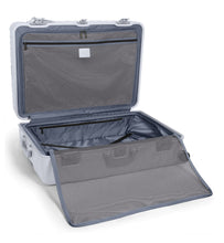 Load image into Gallery viewer, Interior view of the suitcase with the back panel&#39;s zipper divider opened. 
