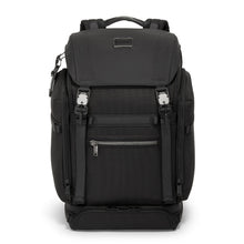 Load image into Gallery viewer, Front panel view of the black backpack. 
