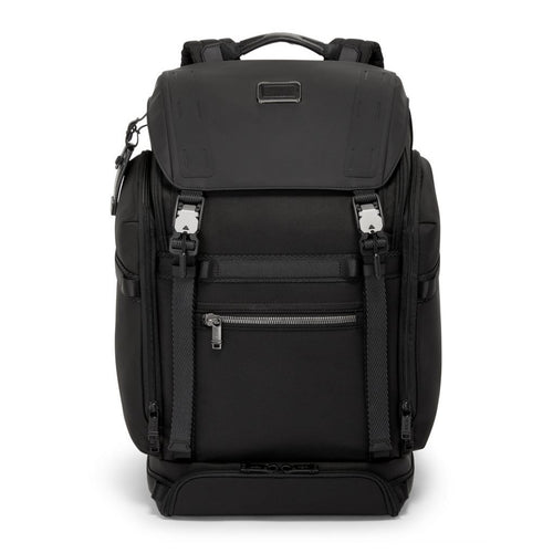 Front panel view of the backpack on a white background. 