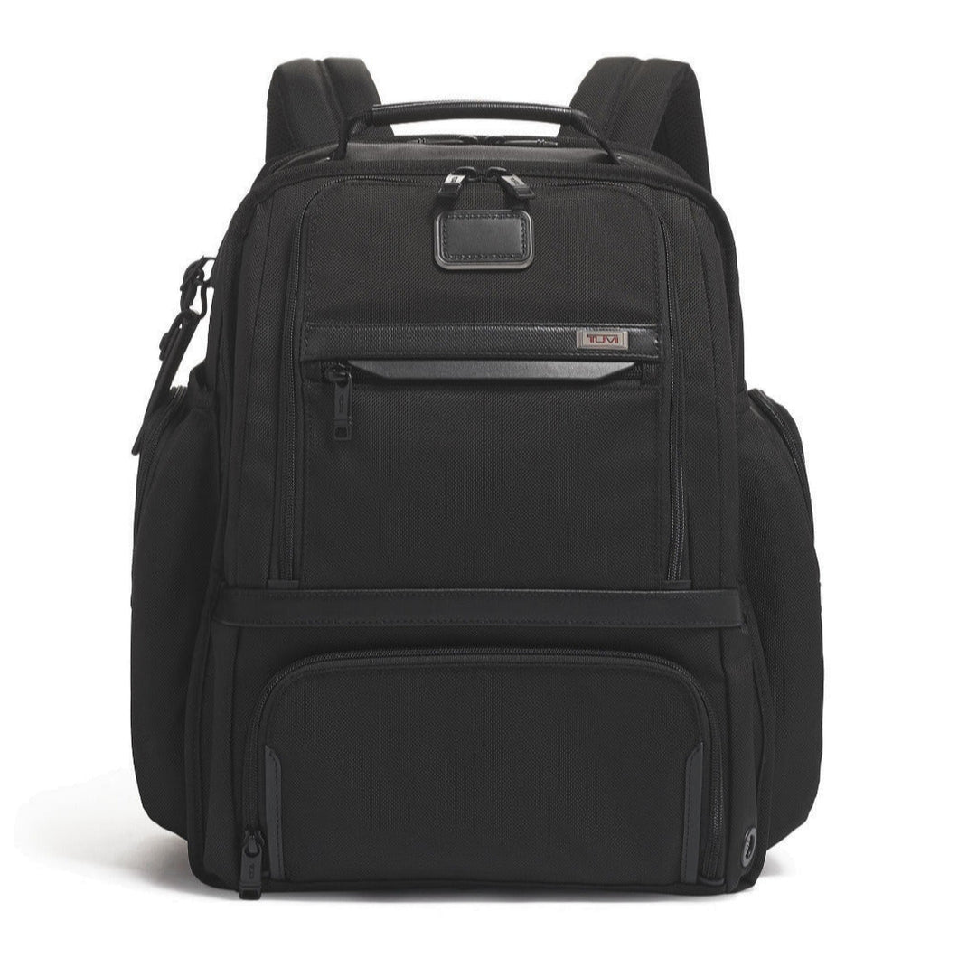 Front panel view of the black backpack