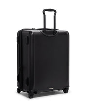 Load image into Gallery viewer, Angled back panel view of the black suitcase. 

