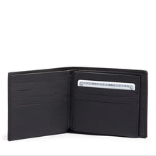 Load image into Gallery viewer, Interior view of the wallet showing the a credit card peeking from a slot.
