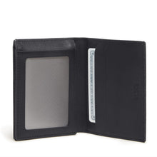 Load image into Gallery viewer, Interior view of the wallet showing a windowed tab for IDs and card compartments. 
