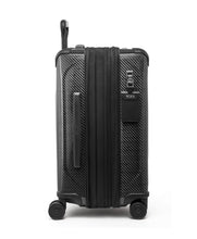 Load image into Gallery viewer, Side panel view of the suitcase with the expandable feature unzipped. It features a grab handle and a tag. 
