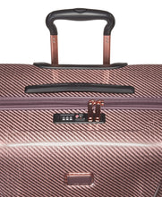 Load image into Gallery viewer, Close up to the top panel of the suitcase. It features a grab handle, and a TSA approved three-digit combination lock. 
