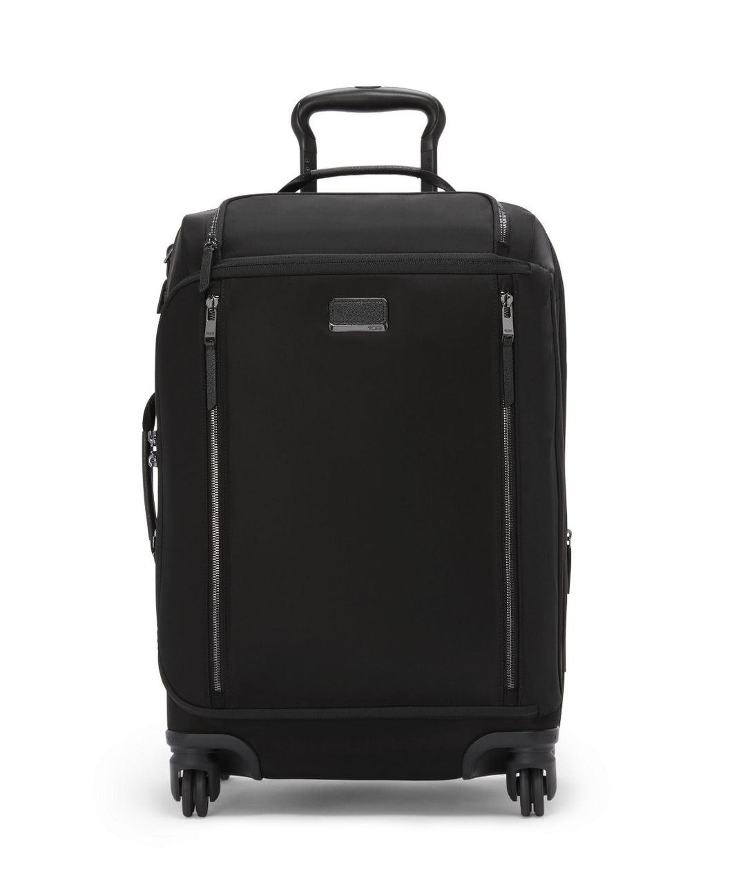 Front panel view of the black suitcase