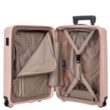 Load image into Gallery viewer, Opened view of the suitcase on a white background. The lid&#39;s side features a zipper-closing compartment and the back side has a set of straps to keep contents in place.
