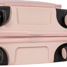 Load image into Gallery viewer, Close up to the bottom of the suitcase. Set on a white background. 
