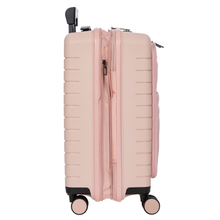 Load image into Gallery viewer, Side view of the suitcase on a white background. The expandable zipper is open. 
