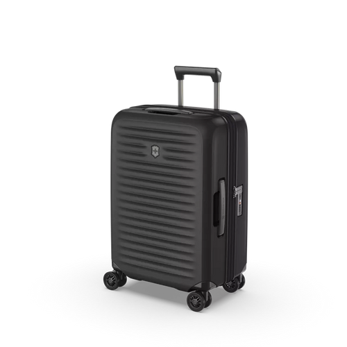 Angled front view of the hard shell suitcase. 