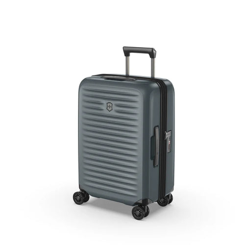 Angled front view of the hard shell suitcase. 