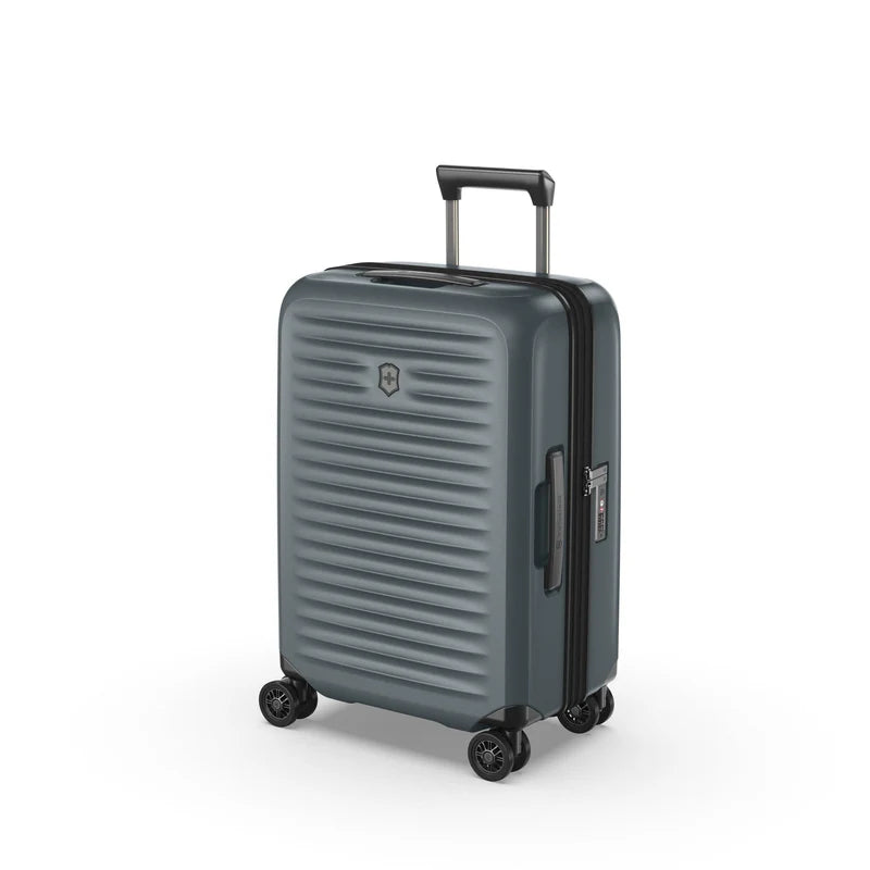 Angled front view of the hard shell suitcase. 