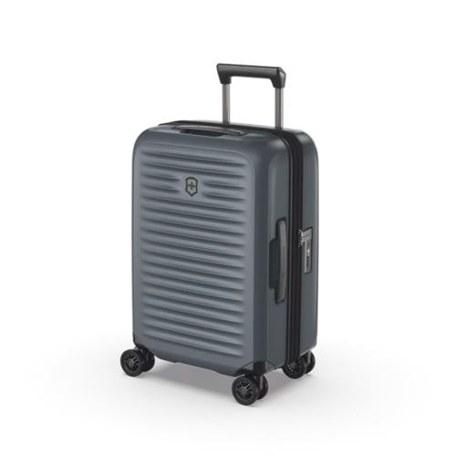 Front angled view of the hard shell suitcase. 