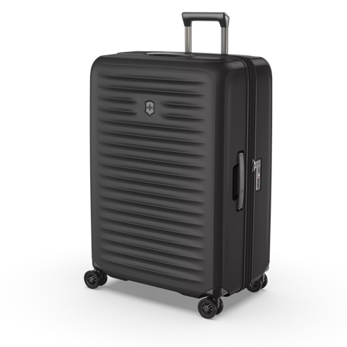 Angled front view of the hard shell suitcase. 