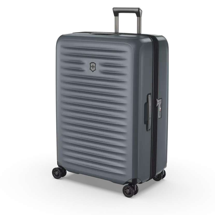 Angled front view of the large case in storm gray. 