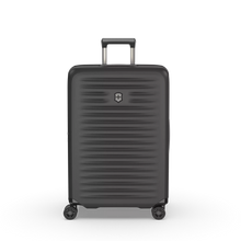 Load image into Gallery viewer, Front Panel View of the hard shell suitcase. The telescopic handle is partly pulled up. 
