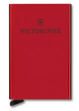 Load image into Gallery viewer, Front panel view of the card case. the Victorinox logo is printed in black. 
