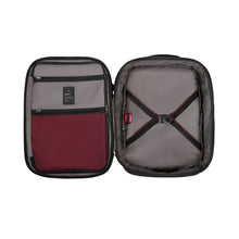 Load image into Gallery viewer, Interior view of the Packing Compartment. The front panel has two zipper compartments on the inside and the back panel a set of straps to hold your contents in place. 
