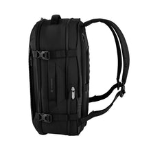 Load image into Gallery viewer, Side panel view of the backpack shown expanded. 
