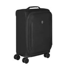 Load image into Gallery viewer, Angled front view of the suitcase with the handle retracted. 
