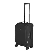 Load image into Gallery viewer, Angled front view of the soft sided suitcase with the handle extended.
