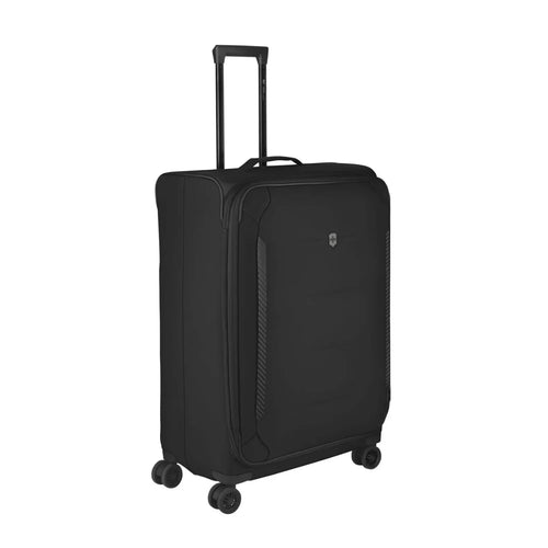 Angled Front Panel View of the suitcase. 