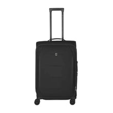 Load image into Gallery viewer, Front panel view of the soft sided suitcase. The telescopic handle is extended. 
