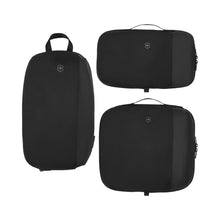 Load image into Gallery viewer, Front view of the three expandable packing sets in black. 
