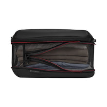 Load image into Gallery viewer, Side view of the Medium Cube fully expanded with clothes folded inside. 
