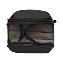 Load image into Gallery viewer, Side View of the Compression Cube expanded with clothes folded inside. 
