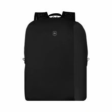 Load image into Gallery viewer, Front Panel View of the black backpack. 
