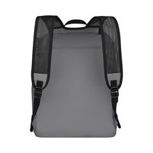 Load image into Gallery viewer, 

Back Panel view of the Frost Grey backpack. The shoulder straps are adjustable.
